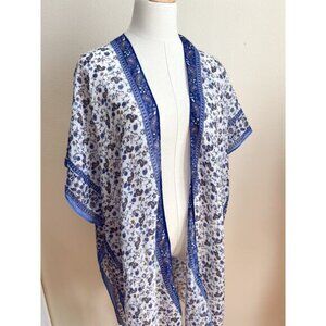NEW Women's Boho Tassel Blue Paisley Kimono Cardigan OS Lightweight Beachy